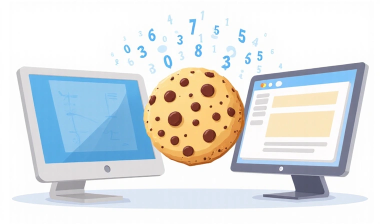 Illustrazione di un biscotto digitale che rappresenta un cookie, con dati che fluiscono da esso a un computer.