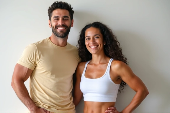 Coppia sorridente che mostra i risultati del loro percorso nutrizionale